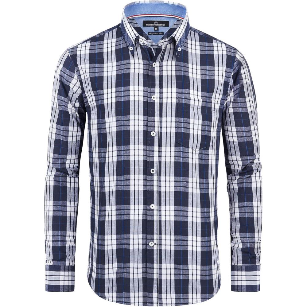 imageAlimens amp Gentle Mens Plaid Button Down Shirts Cotton Long Sleeve Dress Shirts Regular Fit Gingham ShirtsNavy Blue plaid