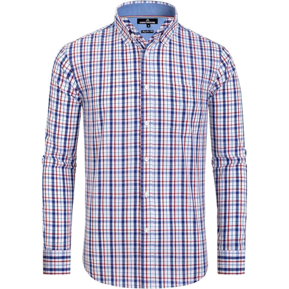 imageAlimens amp Gentle Mens Plaid Button Down Shirts Cotton Long Sleeve Dress Shirts Regular Fit Gingham ShirtsNavy Red Plaid 2