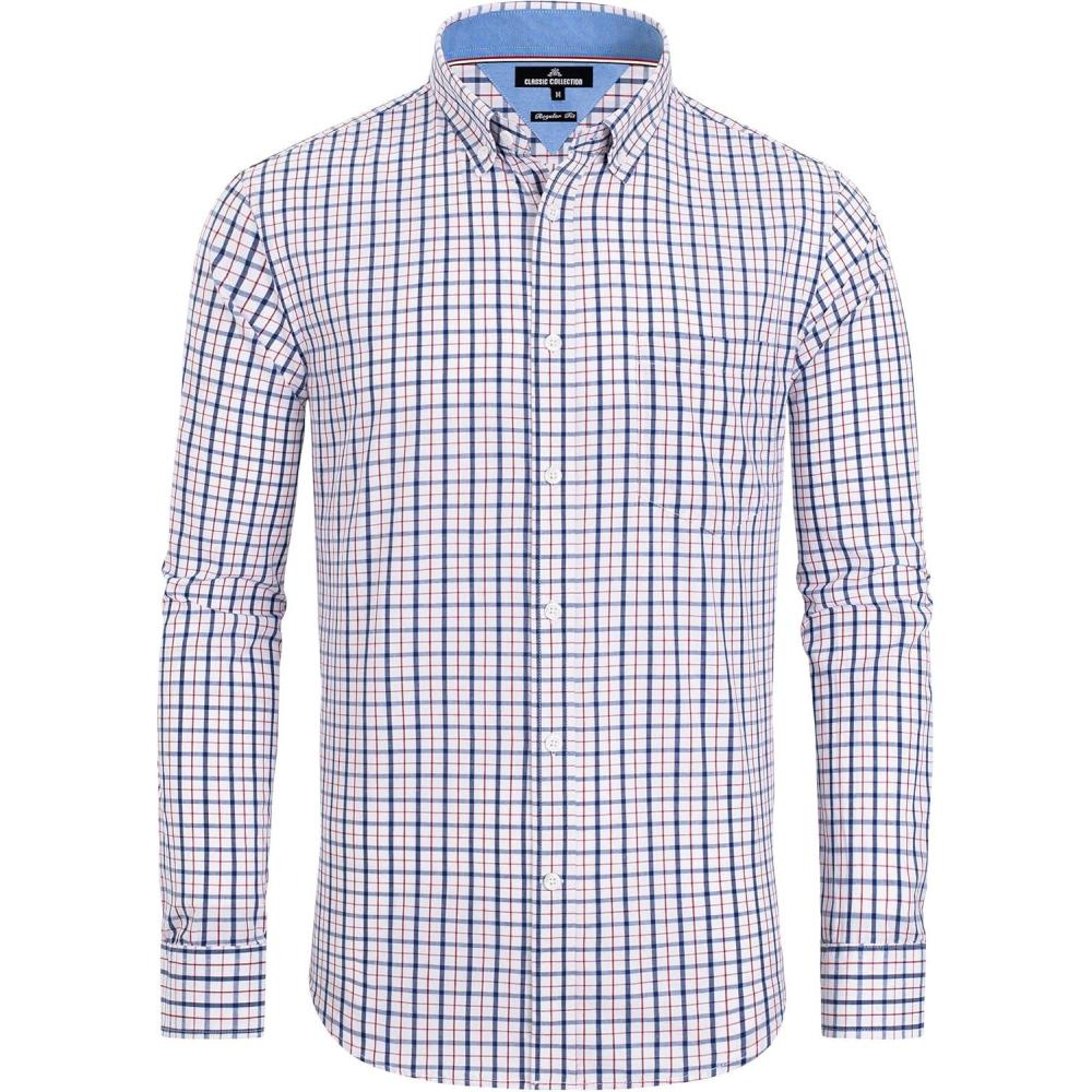 imageAlimens amp Gentle Mens Plaid Button Down Shirts Cotton Long Sleeve Dress Shirts Regular Fit Gingham ShirtsNavy Red Small Plaid