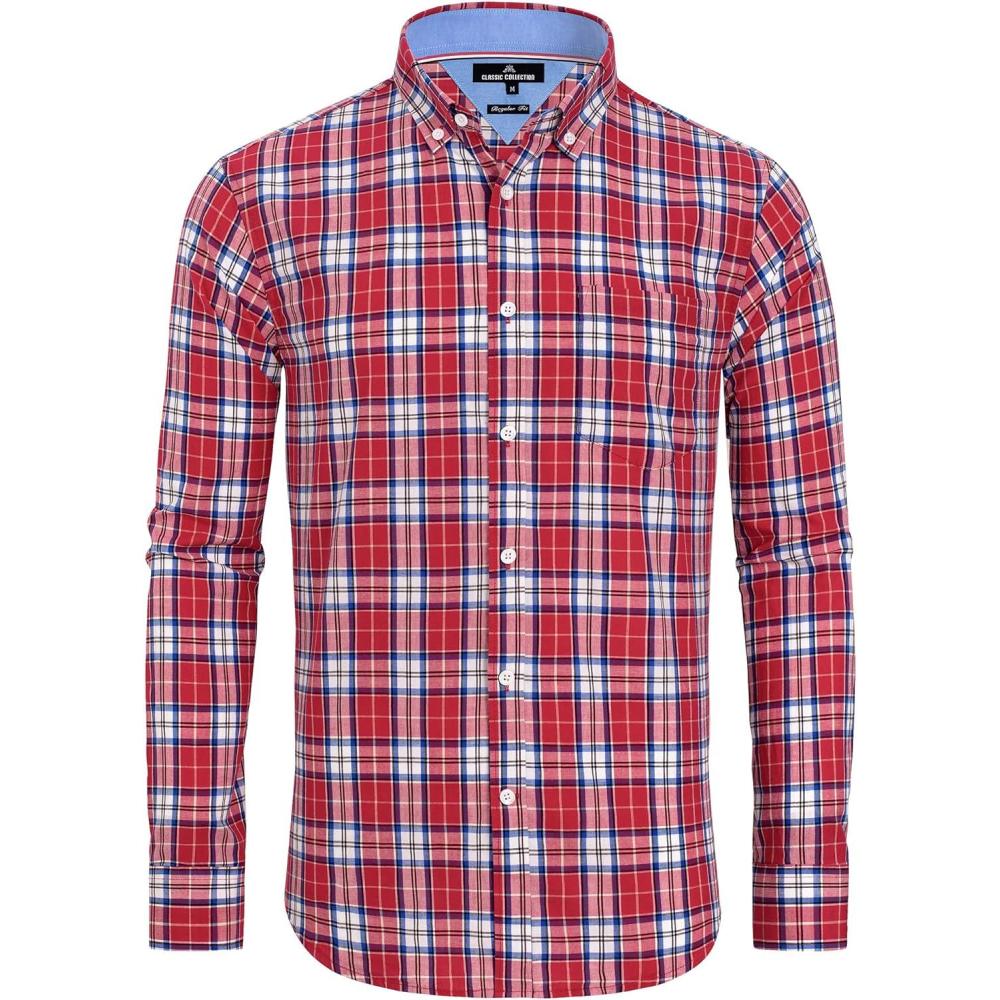 imageAlimens amp Gentle Mens Plaid Button Down Shirts Cotton Long Sleeve Dress Shirts Regular Fit Gingham ShirtsRed Medium Plaid