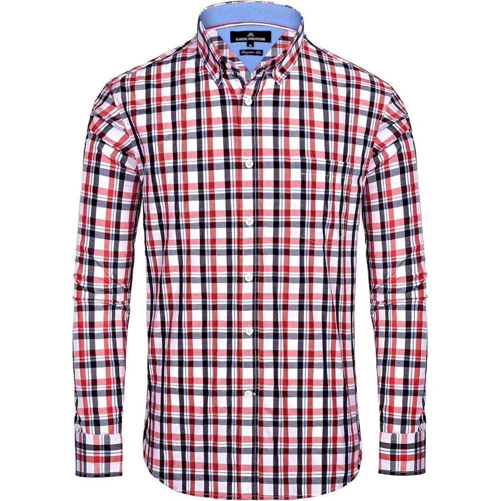 imageAlimens amp Gentle Mens Plaid Button Down Shirts Cotton Long Sleeve Dress Shirts Regular Fit Gingham ShirtsRed Black Check