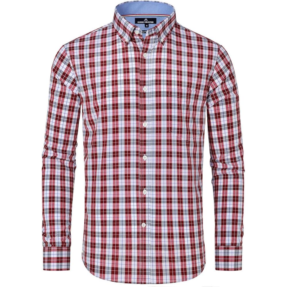 imageAlimens amp Gentle Mens Plaid Button Down Shirts Cotton Long Sleeve Dress Shirts Regular Fit Gingham ShirtsRed Plaid