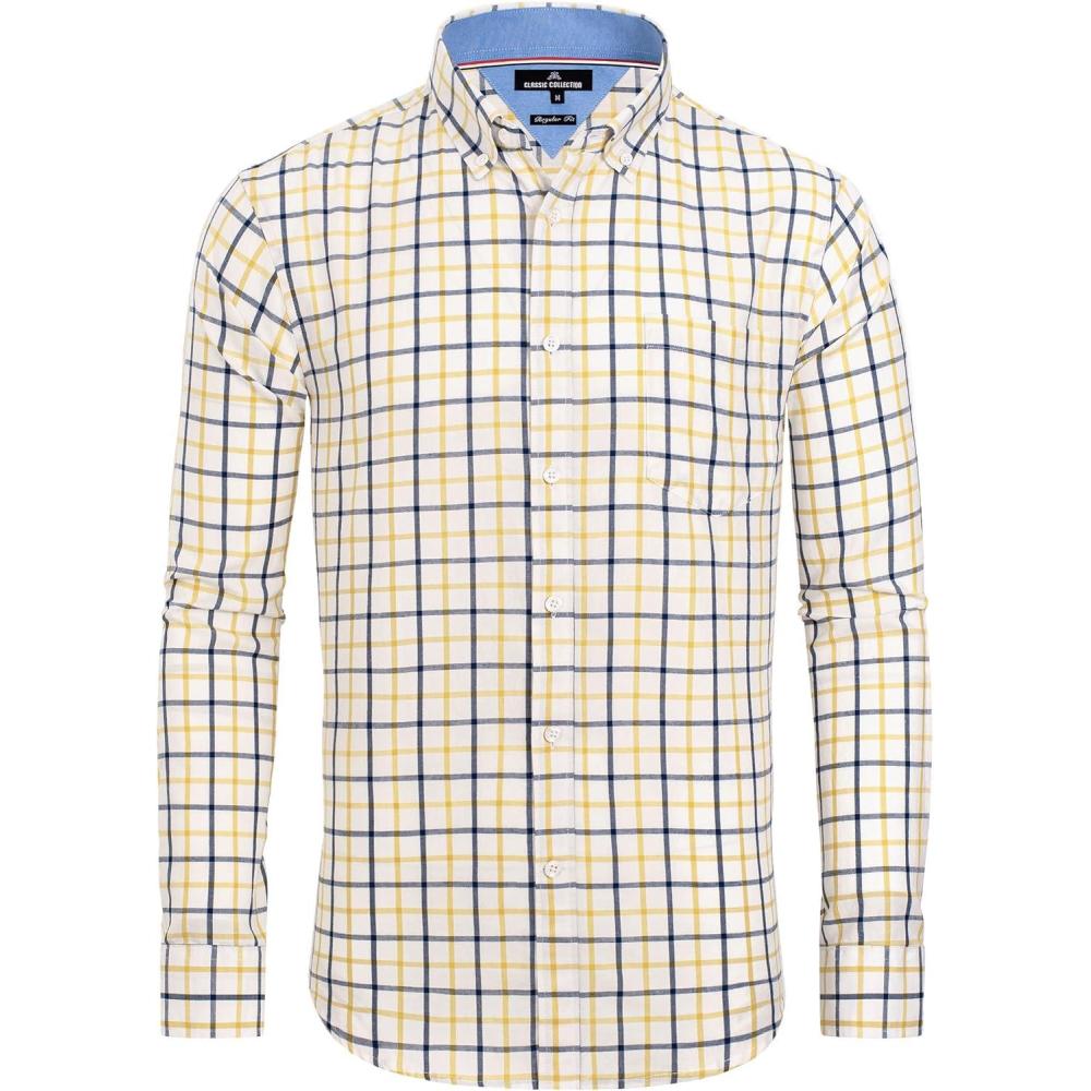 imageAlimens amp Gentle Mens Plaid Button Down Shirts Cotton Long Sleeve Dress Shirts Regular Fit Gingham ShirtsYellow Gingham