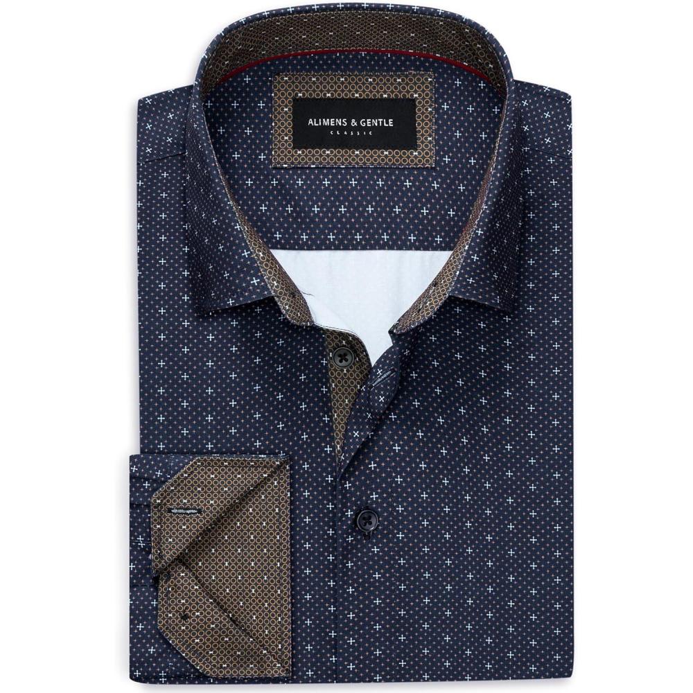 imageAlimens amp Gentle Mens Printed Dress Shirts Long Sleeve Wrinkle Free Button Down Shirt Regular Fit Casual Business TopsBlack Cross