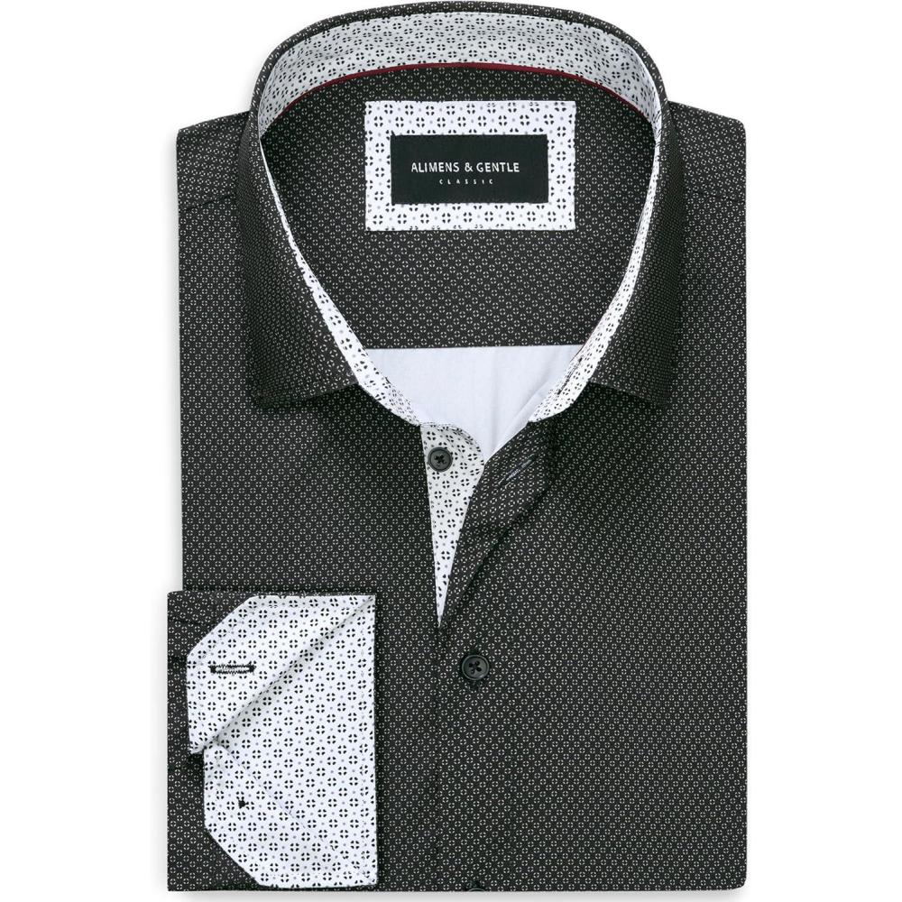 imageAlimens amp Gentle Mens Printed Dress Shirts Long Sleeve Wrinkle Free Button Down Shirt Regular Fit Casual Business TopsBlack Flake