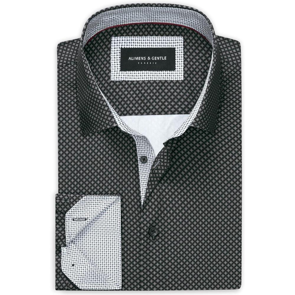 imageAlimens amp Gentle Mens Printed Dress Shirts Long Sleeve Wrinkle Free Button Down Shirt Regular Fit Casual Business TopsBlack Flower