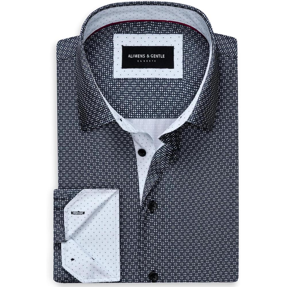 imageAlimens amp Gentle Mens Printed Dress Shirts Long Sleeve Wrinkle Free Button Down Shirt Regular Fit Casual Business TopsBlue Flake