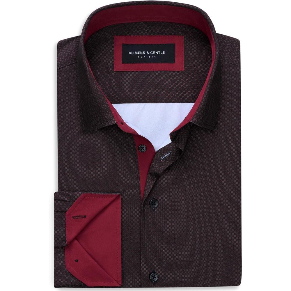 imageAlimens amp Gentle Mens Printed Dress Shirts Long Sleeve Wrinkle Free Button Down Shirt Regular Fit Casual Business TopsBurgundy
