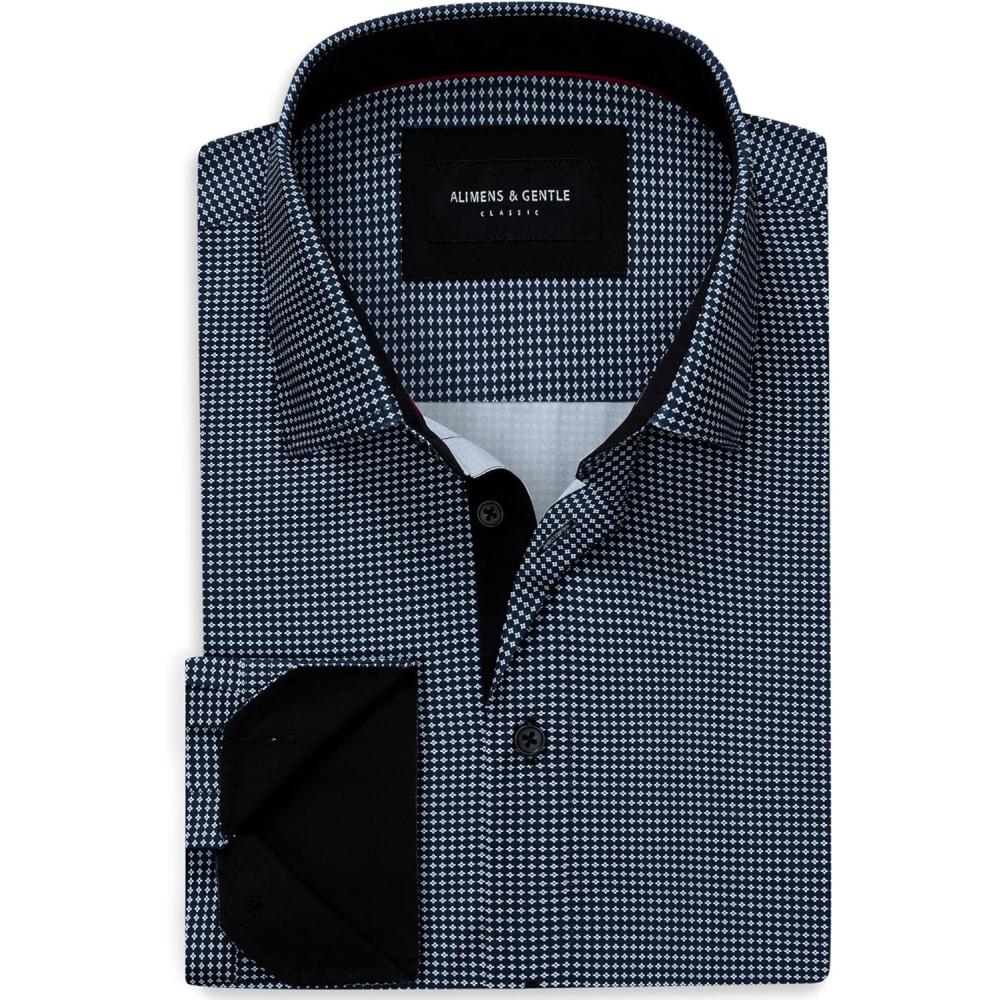 imageAlimens amp Gentle Mens Printed Dress Shirts Long Sleeve Wrinkle Free Button Down Shirt Regular Fit Casual Business TopsDeep Blue
