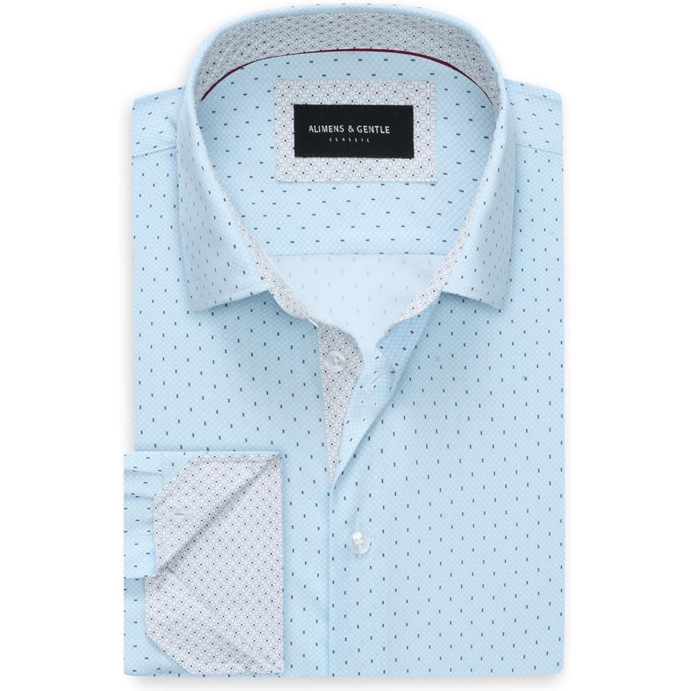 imageAlimens amp Gentle Mens Printed Dress Shirts Long Sleeve Wrinkle Free Button Down Shirt Regular Fit Casual Business TopsLight Blue