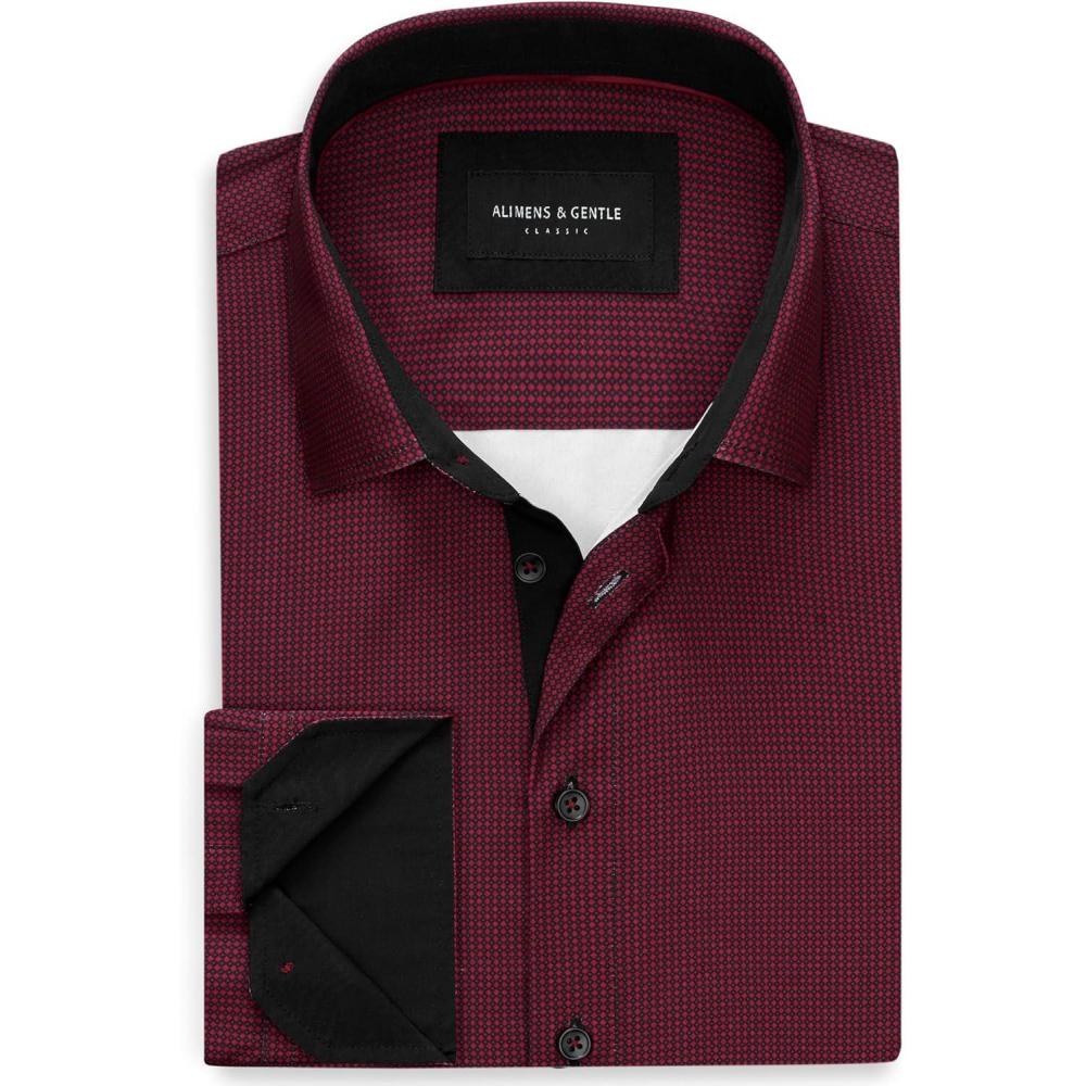 imageAlimens amp Gentle Mens Printed Dress Shirts Long Sleeve Wrinkle Free Button Down Shirt Regular Fit Casual Business TopsRed