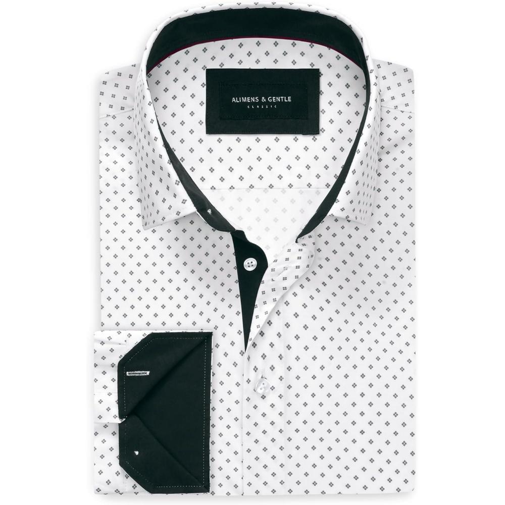 imageAlimens amp Gentle Mens Printed Dress Shirts Long Sleeve Wrinkle Free Button Down Shirt Regular Fit Casual Business TopsWhite Black