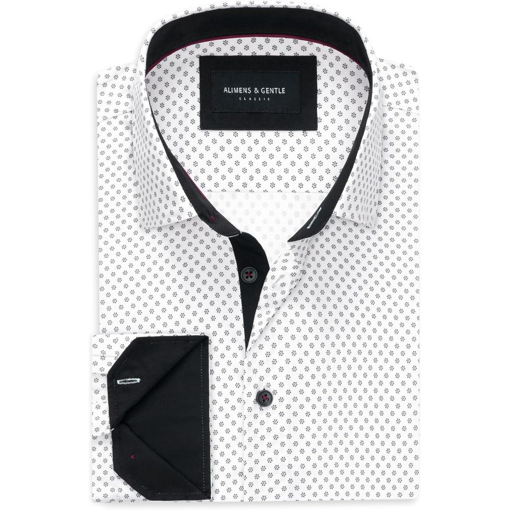imageAlimens amp Gentle Mens Printed Dress Shirts Long Sleeve Wrinkle Free Button Down Shirt Regular Fit Casual Business TopsWhite Flower