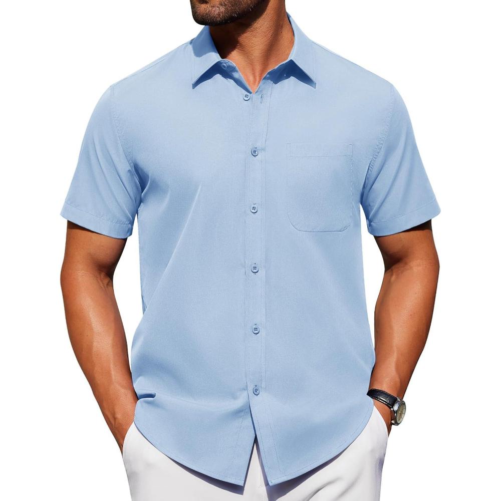 imageAlimens amp Gentle Mens Short Sleeve Dress ShirtLight Blue