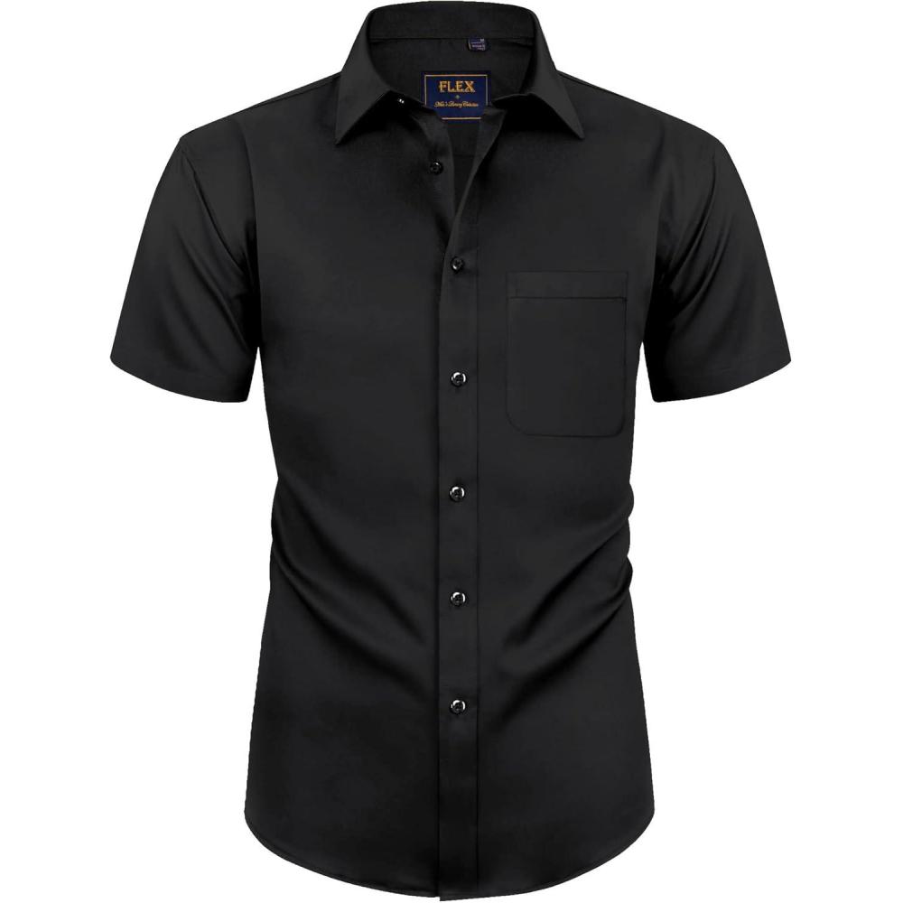 imageAlimens amp Gentle Mens Short Sleeve Dress Shirts Wrinkle Free Solid Casual Button Down Shirts with PocketAll Black