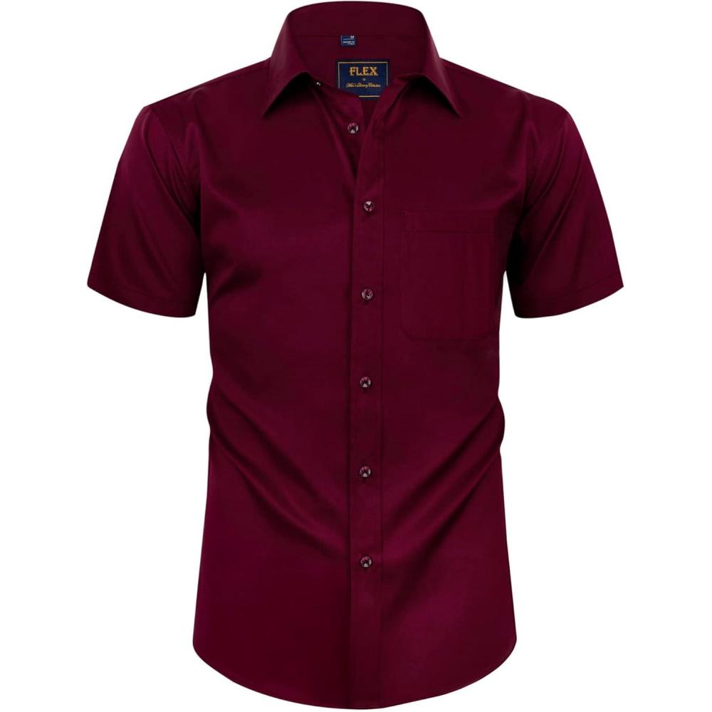 imageAlimens amp Gentle Mens Short Sleeve Dress Shirts Wrinkle Free Solid Casual Button Down Shirts with PocketAwine Red