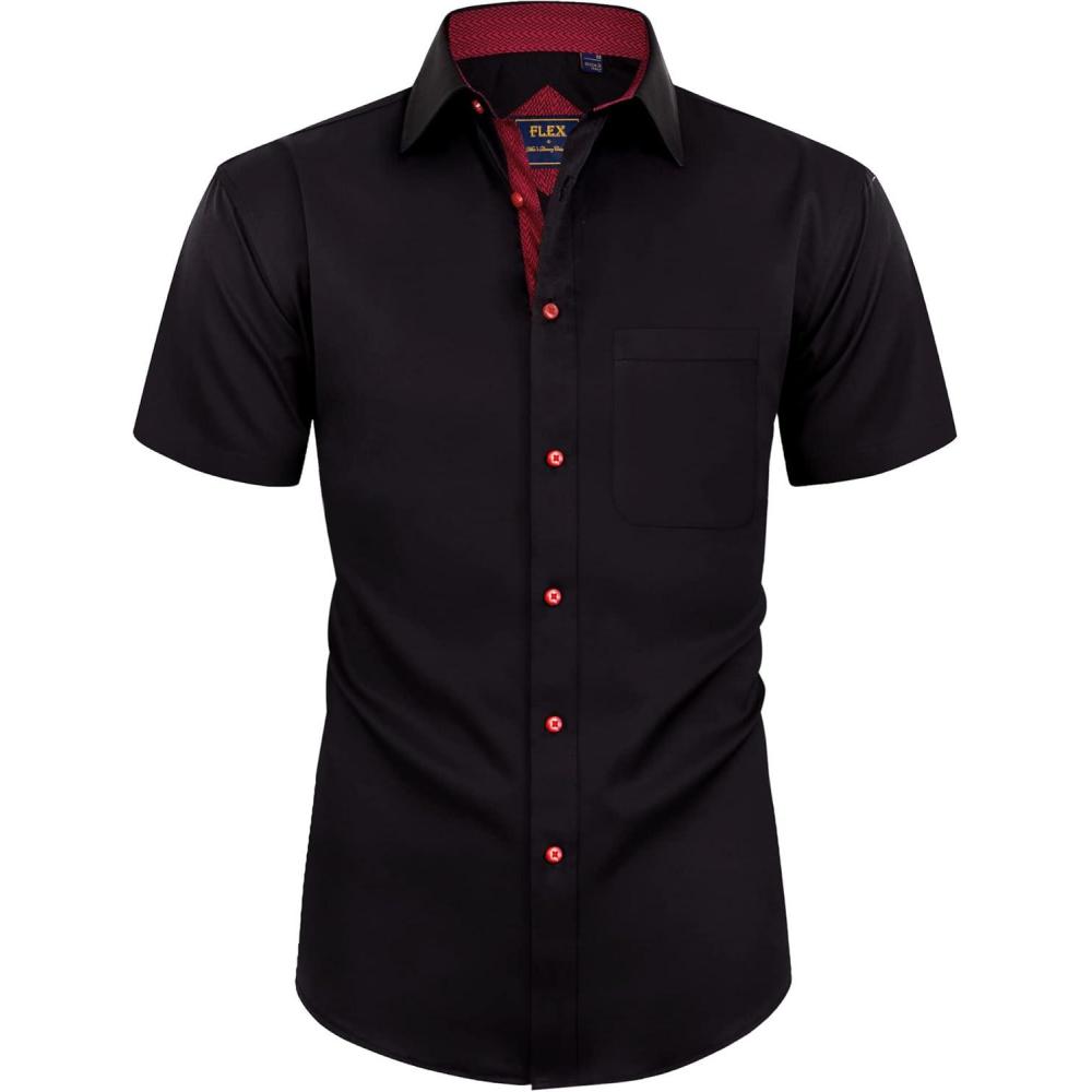 imageAlimens amp Gentle Mens Short Sleeve Dress Shirts Wrinkle Free Solid Casual Button Down Shirts with PocketBlack Red