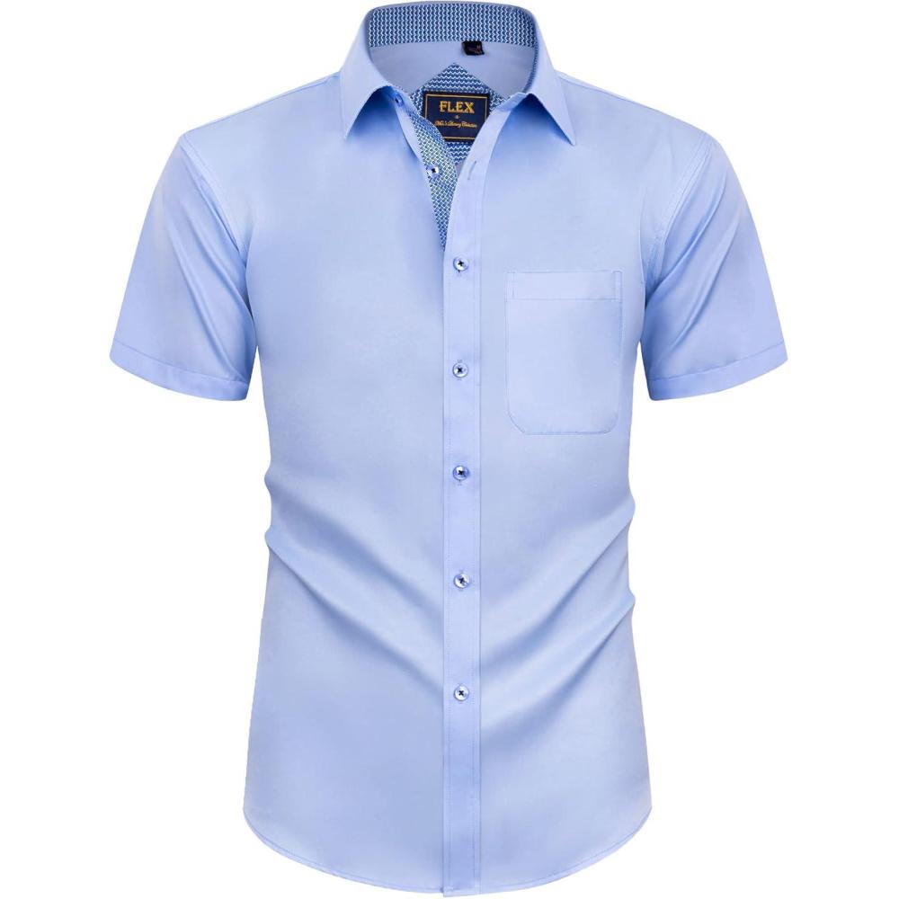 imageAlimens amp Gentle Mens Short Sleeve Dress Shirts Wrinkle Free Solid Casual Button Down Shirts with PocketBlue