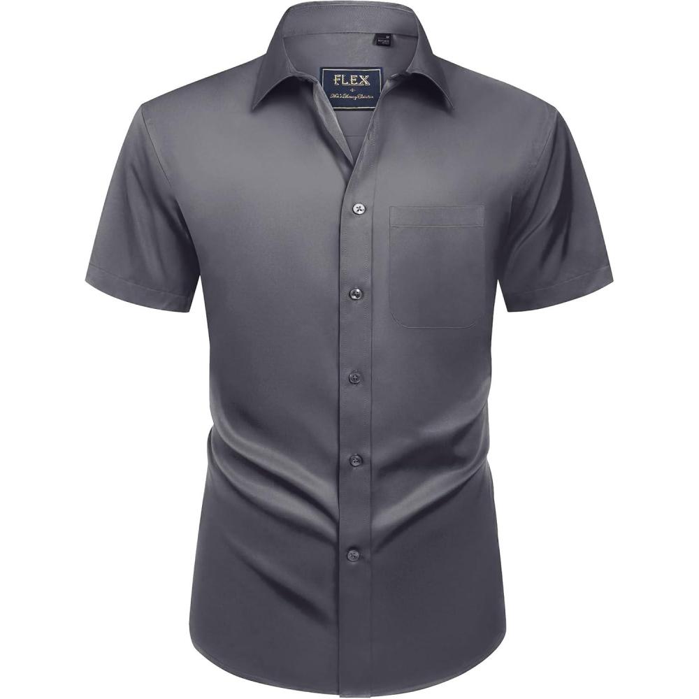 imageAlimens amp Gentle Mens Short Sleeve Dress Shirts Wrinkle Free Solid Casual Button Down Shirts with PocketGray
