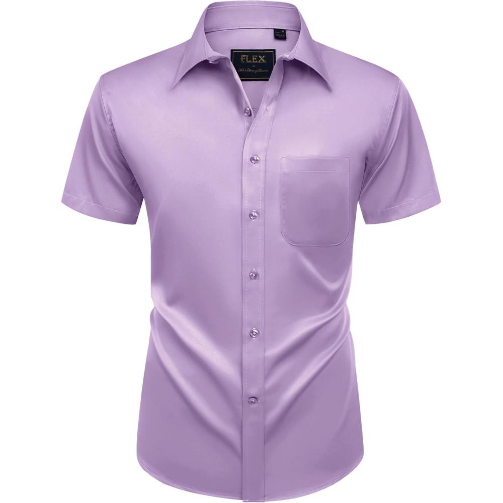 imageAlimens amp Gentle Mens Short Sleeve Dress Shirts Wrinkle Free Solid Casual Button Down Shirts with PocketLavender