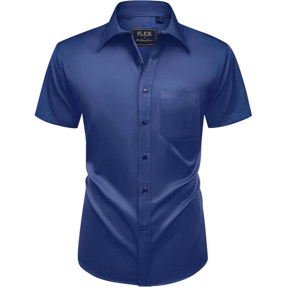 imageAlimens amp Gentle Mens Short Sleeve Dress Shirts Wrinkle Free Solid Casual Button Down Shirts with PocketNavy