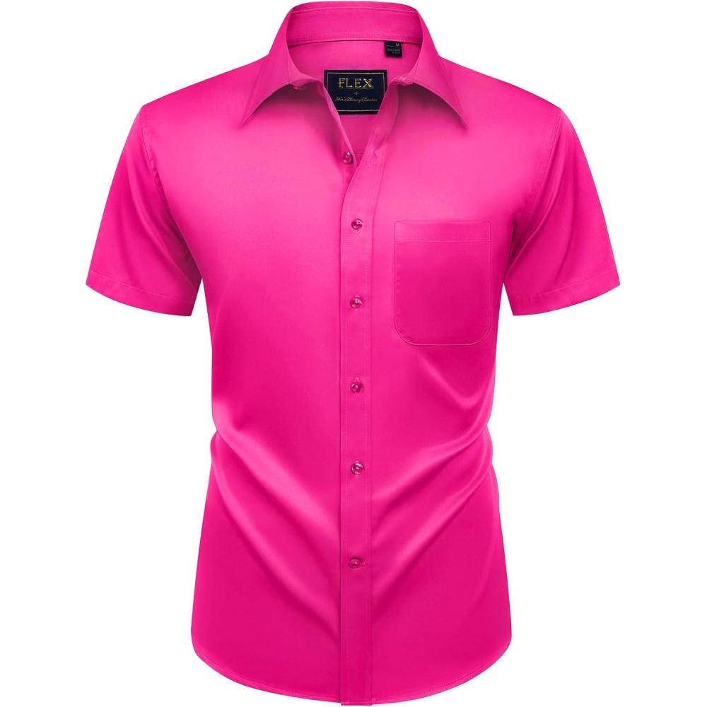 imageAlimens amp Gentle Mens Short Sleeve Dress Shirts Wrinkle Free Solid Casual Button Down Shirts with PocketRose Red