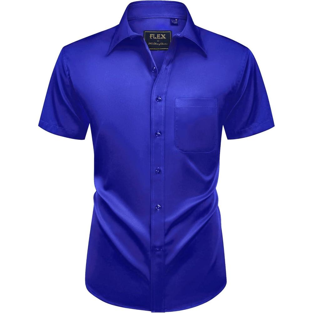 imageAlimens amp Gentle Mens Short Sleeve Dress Shirts Wrinkle Free Solid Casual Button Down Shirts with PocketRoyal Blue