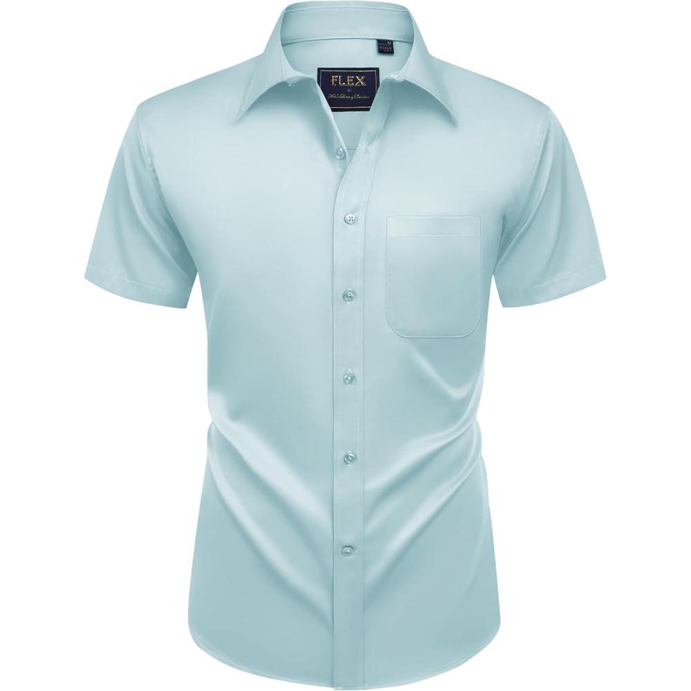 imageAlimens amp Gentle Mens Short Sleeve Dress Shirts Wrinkle Free Solid Casual Button Down Shirts with PocketSky Blue