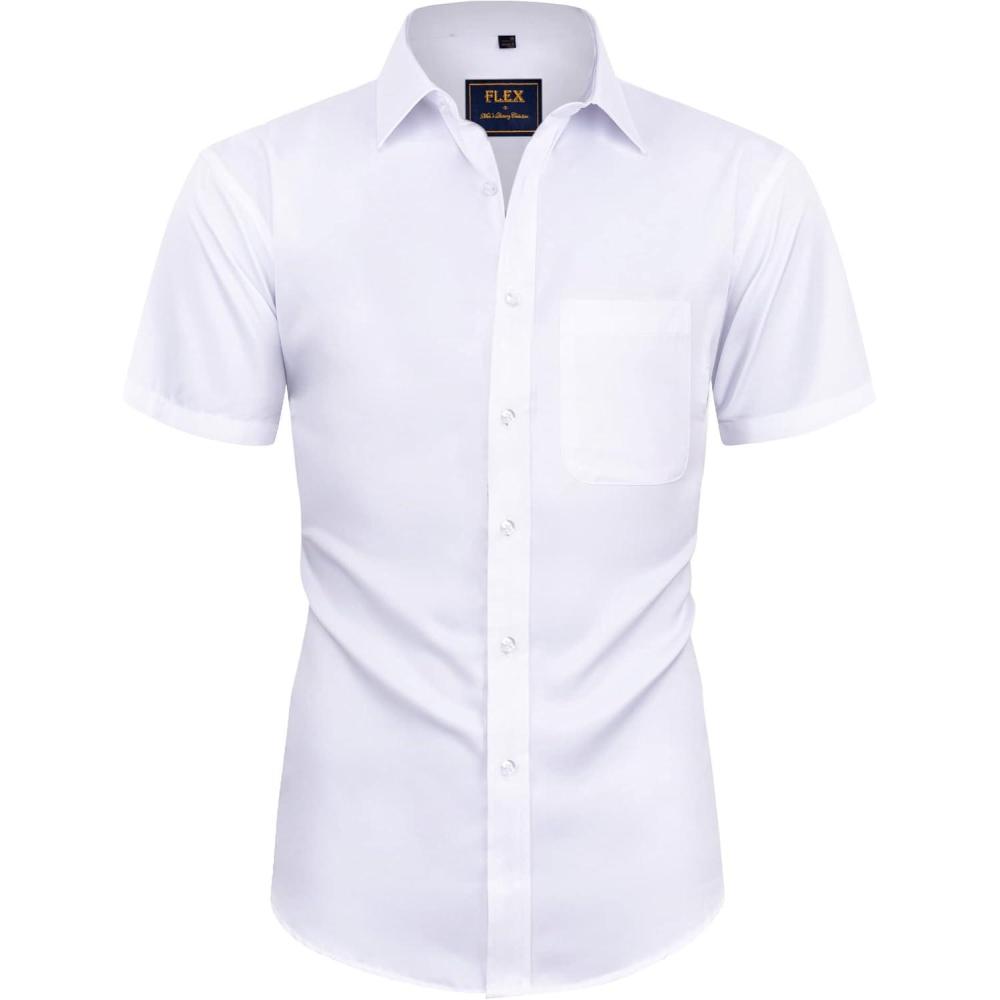 imageAlimens amp Gentle Mens Short Sleeve Dress Shirts Wrinkle Free Solid Casual Button Down Shirts with PocketWhite