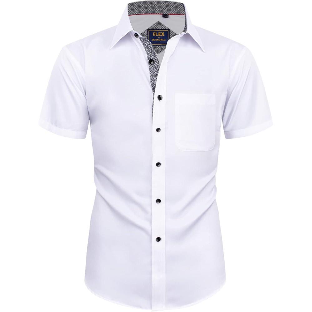imageAlimens amp Gentle Mens Short Sleeve Dress Shirts Wrinkle Free Solid Casual Button Down Shirts with PocketWhite Grey
