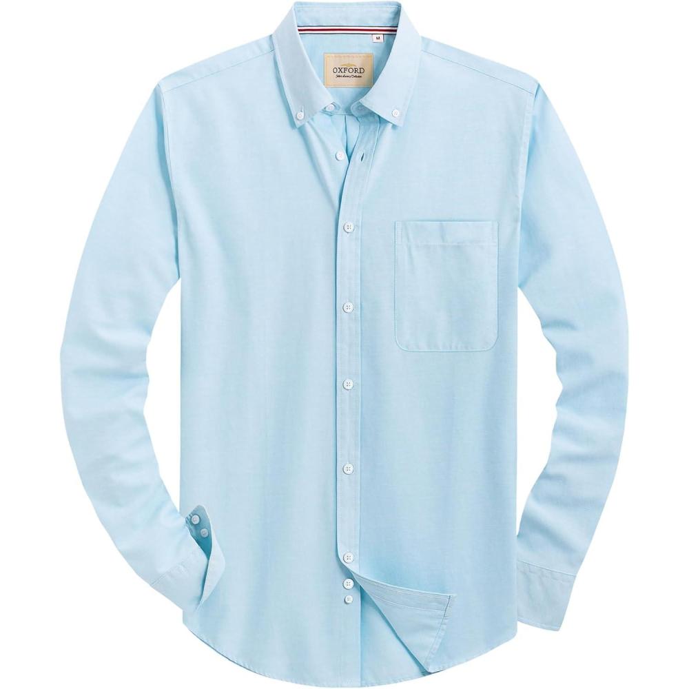 imageAlimens amp Gentle Mens Solid Oxford Shirt Long Sleeve Dress Shirt Work Casual Button Down Shirts with PocketAquamarine