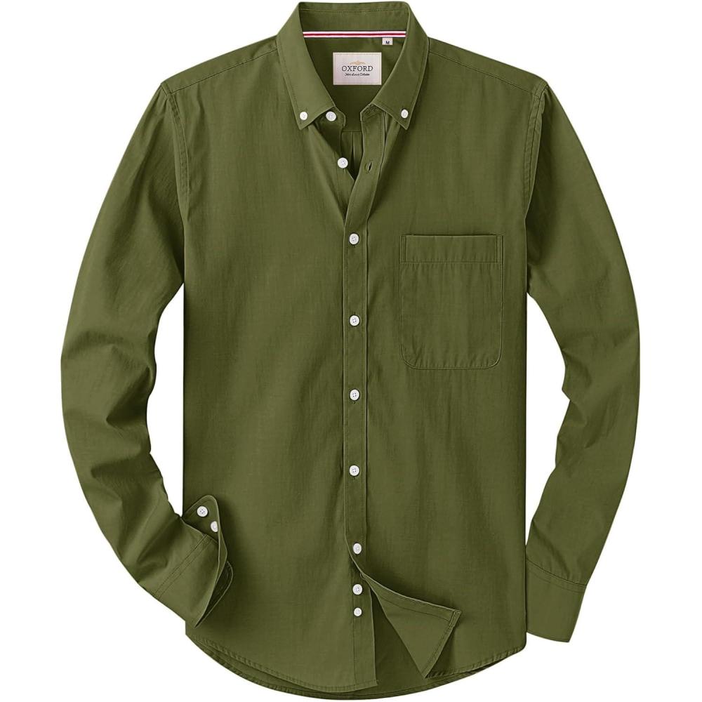 imageAlimens amp Gentle Mens Solid Oxford Shirt Long Sleeve Dress Shirt Work Casual Button Down Shirts with PocketArmy Green