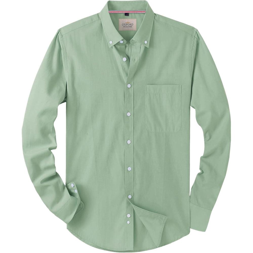 imageAlimens amp Gentle Mens Solid Oxford Shirt Long Sleeve Dress Shirt Work Casual Button Down Shirts with PocketBean Green