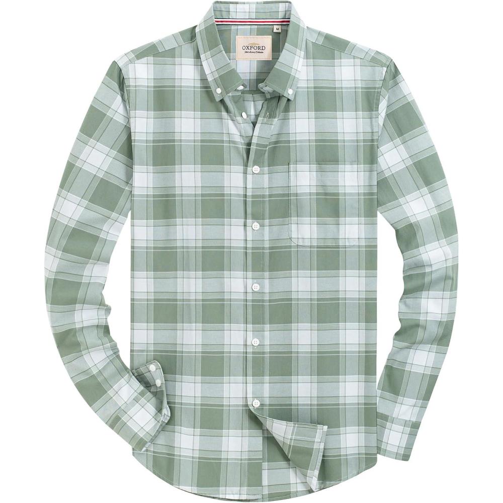 imageAlimens amp Gentle Mens Solid Oxford Shirt Long Sleeve Dress Shirt Work Casual Button Down Shirts with PocketCheckb Green