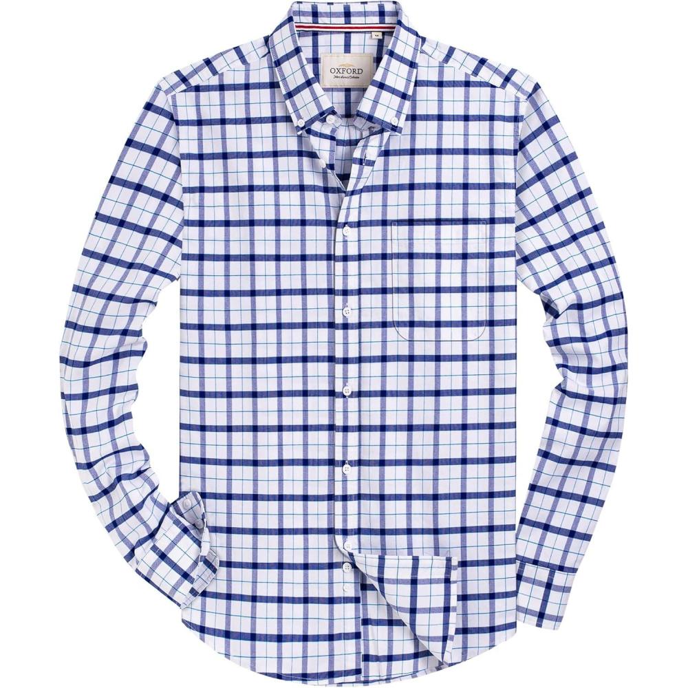 imageAlimens amp Gentle Mens Solid Oxford Shirt Long Sleeve Dress Shirt Work Casual Button Down Shirts with PocketCheckwhite