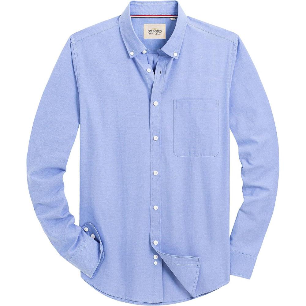 imageAlimens amp Gentle Mens Solid Oxford Shirt Long Sleeve Dress Shirt Work Casual Button Down Shirts with PocketClassic Blue