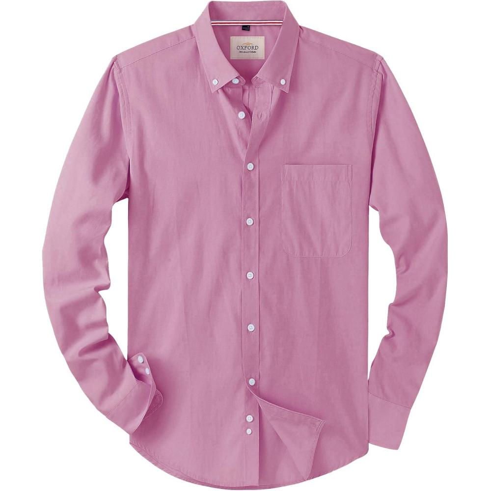 imageAlimens amp Gentle Mens Solid Oxford Shirt Long Sleeve Dress Shirt Work Casual Button Down Shirts with PocketDark Pink