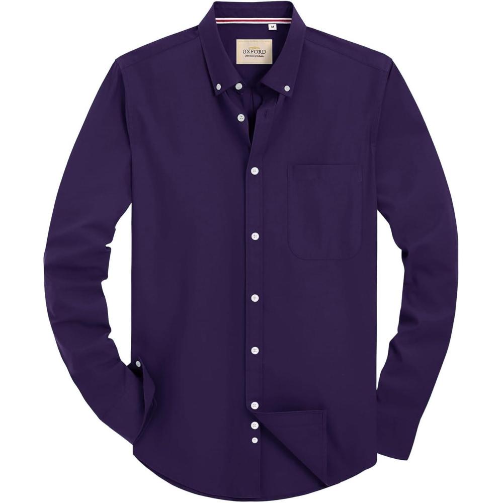 imageAlimens amp Gentle Mens Solid Oxford Shirt Long Sleeve Dress Shirt Work Casual Button Down Shirts with PocketDark Purple