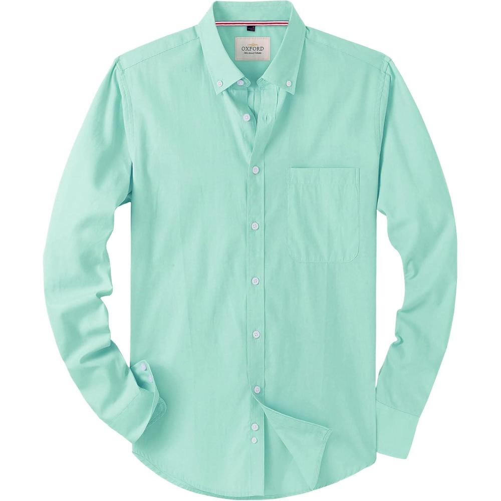 imageAlimens amp Gentle Mens Solid Oxford Shirt Long Sleeve Dress Shirt Work Casual Button Down Shirts with PocketGreen
