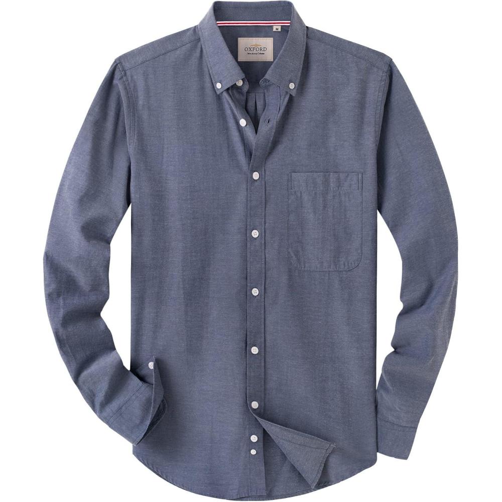 imageAlimens amp Gentle Mens Solid Oxford Shirt Long Sleeve Dress Shirt Work Casual Button Down Shirts with PocketNavy