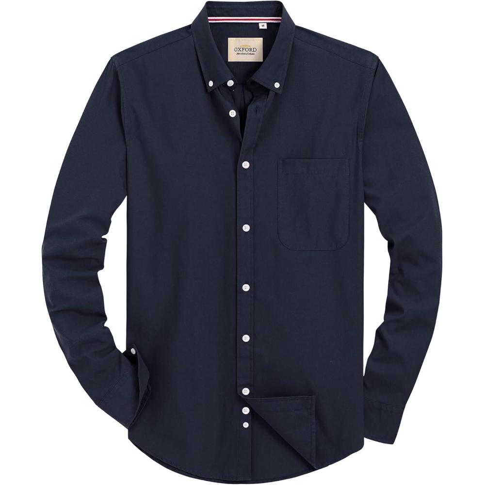 imageAlimens amp Gentle Mens Solid Oxford Shirt Long Sleeve Dress Shirt Work Casual Button Down Shirts with PocketNavy Blue