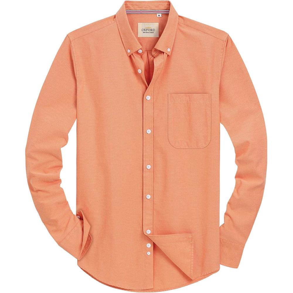 imageAlimens amp Gentle Mens Solid Oxford Shirt Long Sleeve Dress Shirt Work Casual Button Down Shirts with PocketOrange Yellow