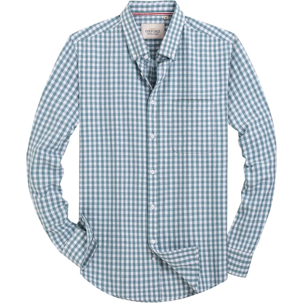imageAlimens amp Gentle Mens Solid Oxford Shirt Long Sleeve Dress Shirt Work Casual Button Down Shirts with PocketPlaidgreen White