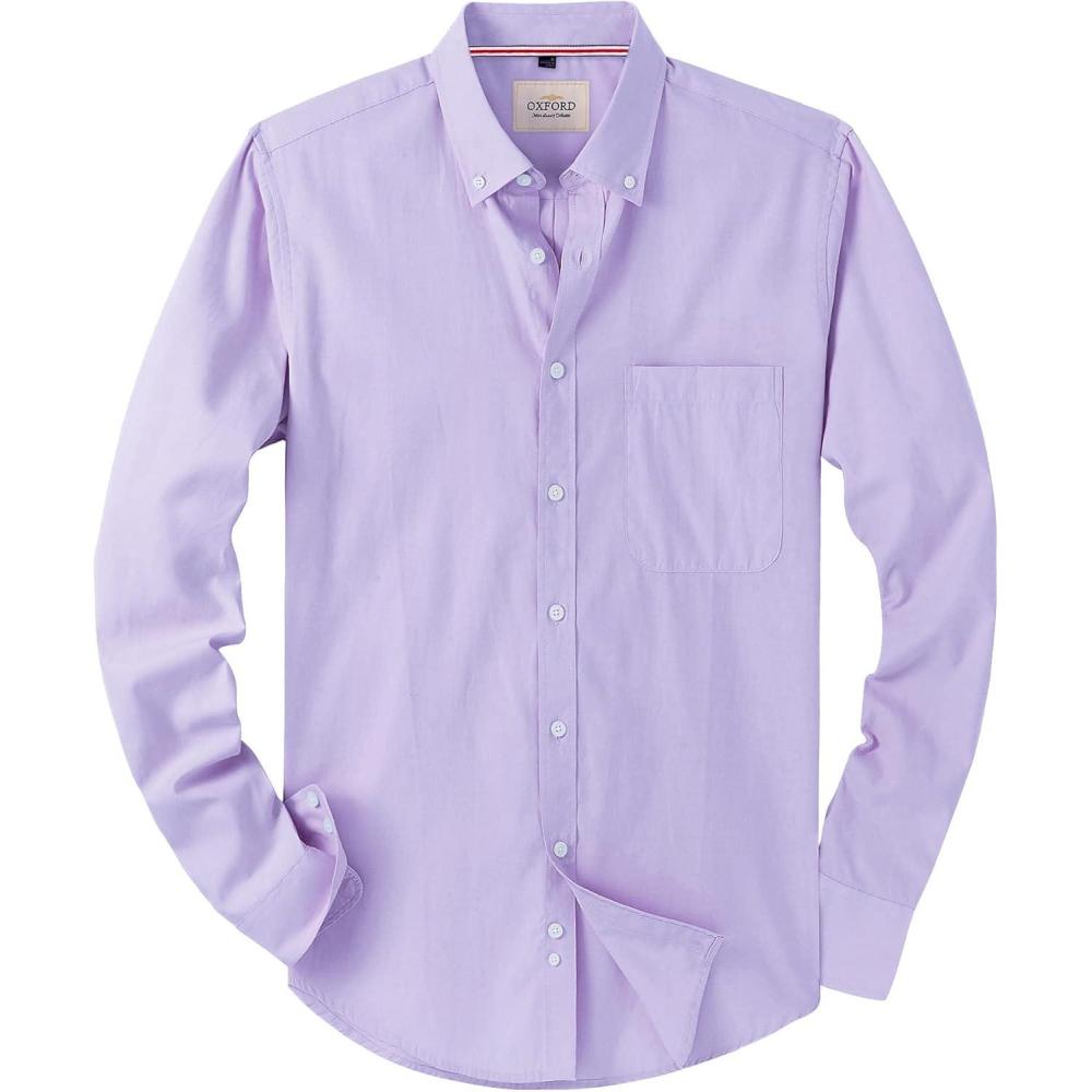 imageAlimens amp Gentle Mens Solid Oxford Shirt Long Sleeve Dress Shirt Work Casual Button Down Shirts with PocketPurple