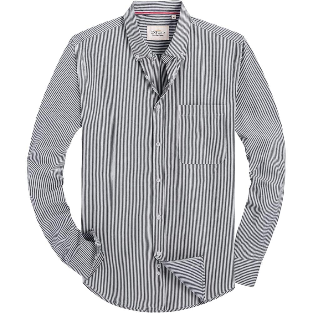 imageAlimens amp Gentle Mens Solid Oxford Shirt Long Sleeve Dress Shirt Work Casual Button Down Shirts with PocketStripedblack White