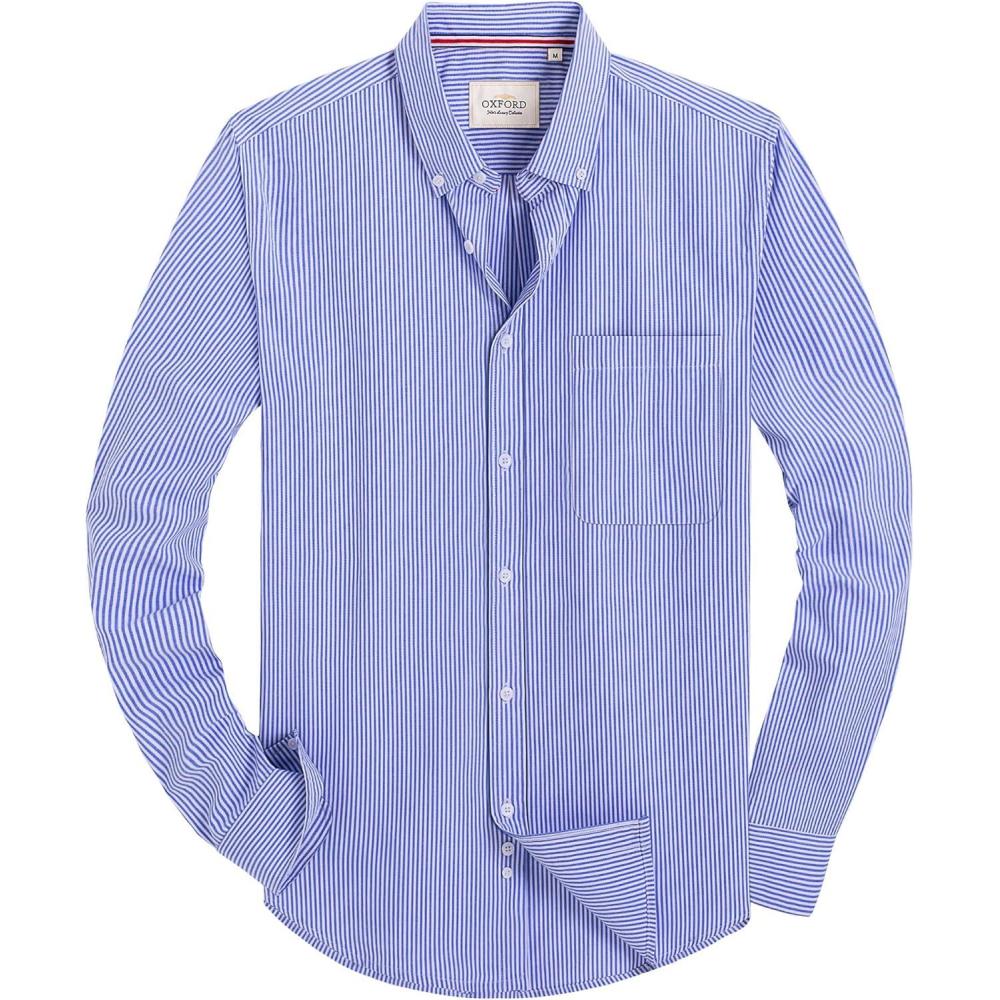 imageAlimens amp Gentle Mens Solid Oxford Shirt Long Sleeve Dress Shirt Work Casual Button Down Shirts with PocketStripedlight Blue