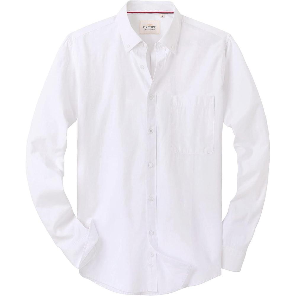 imageAlimens amp Gentle Mens Solid Oxford Shirt Long Sleeve Dress Shirt Work Casual Button Down Shirts with PocketWhite