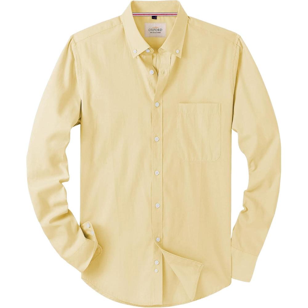 imageAlimens amp Gentle Mens Solid Oxford Shirt Long Sleeve Dress Shirt Work Casual Button Down Shirts with PocketYellow
