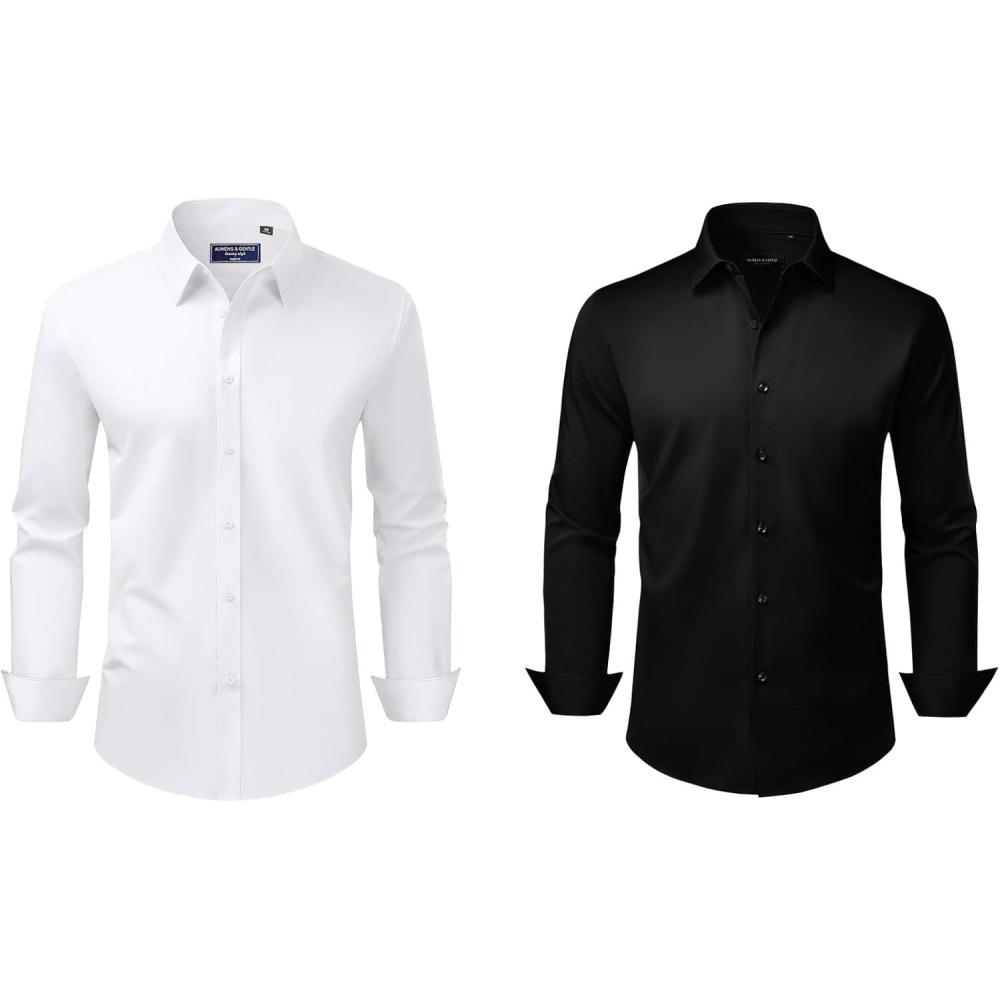 imageAlimens amp Gentle Mens Stretch Stain Shield and Wrinkle Free Long Sleeve Solid Business Wedding Button Down Shirts