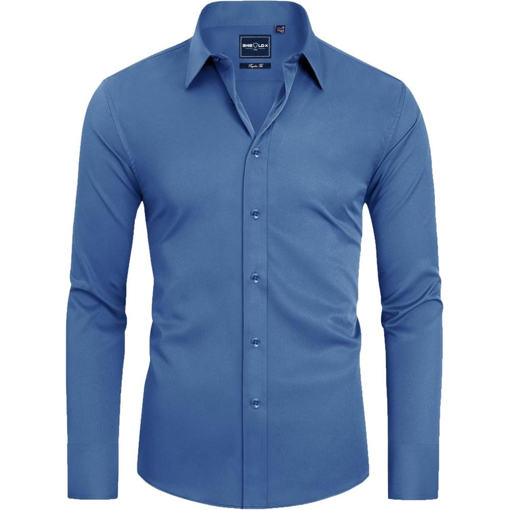 imageAlimens amp Gentle Slim Fit Dress Shirts for Men Long Sleeve Stretch Stain Proof Wrinkle Free Button Down Shirts Formal ShirtsBlue Mood